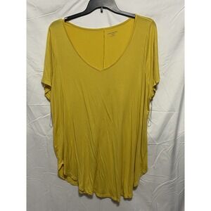 Lane Bryant Shirt Women 26/28 Plus Fitted Tee Tunic V Neck Lightweight Yellow